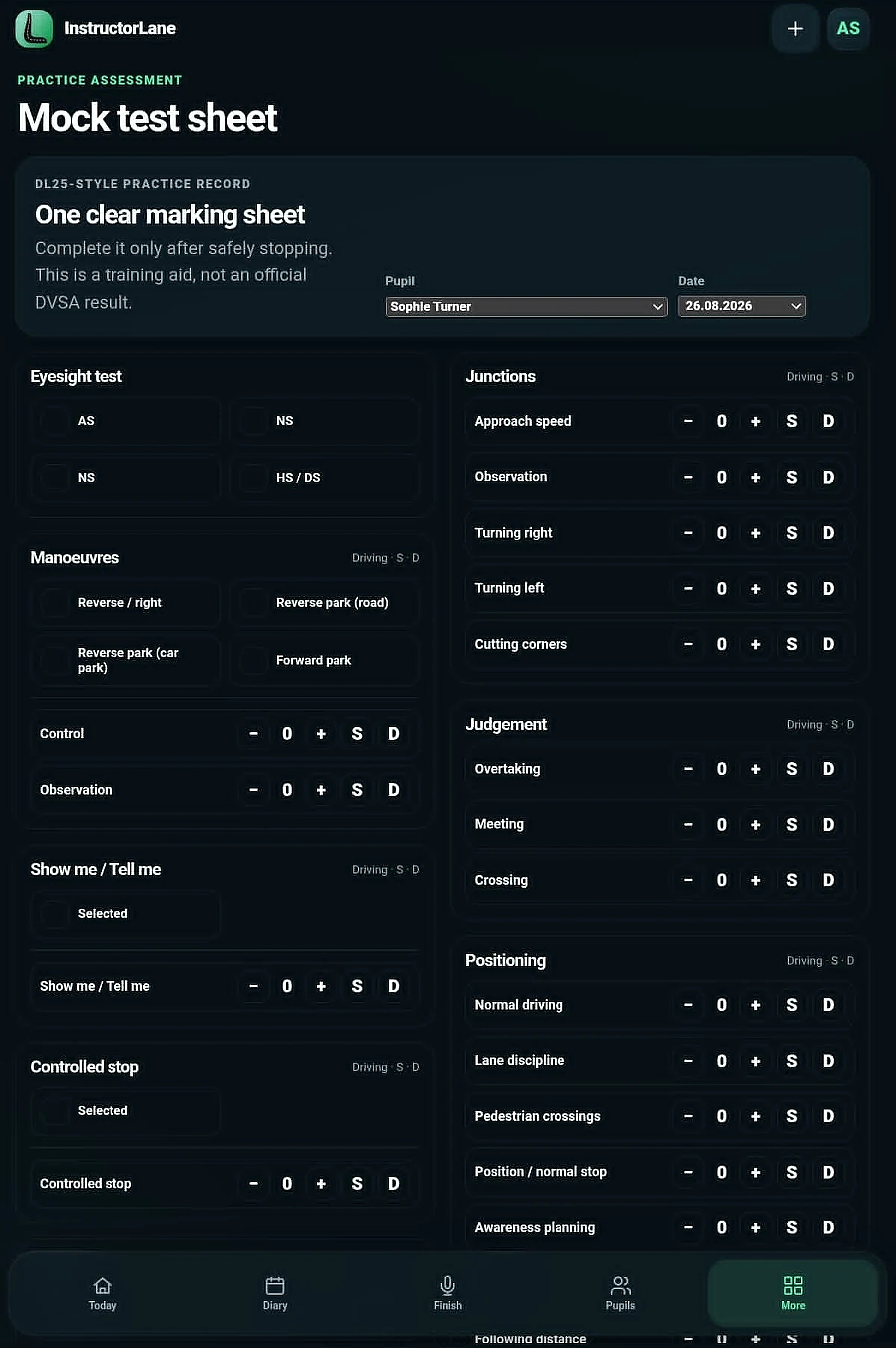 InstructorLane Mock tests and Highway Code tools screen